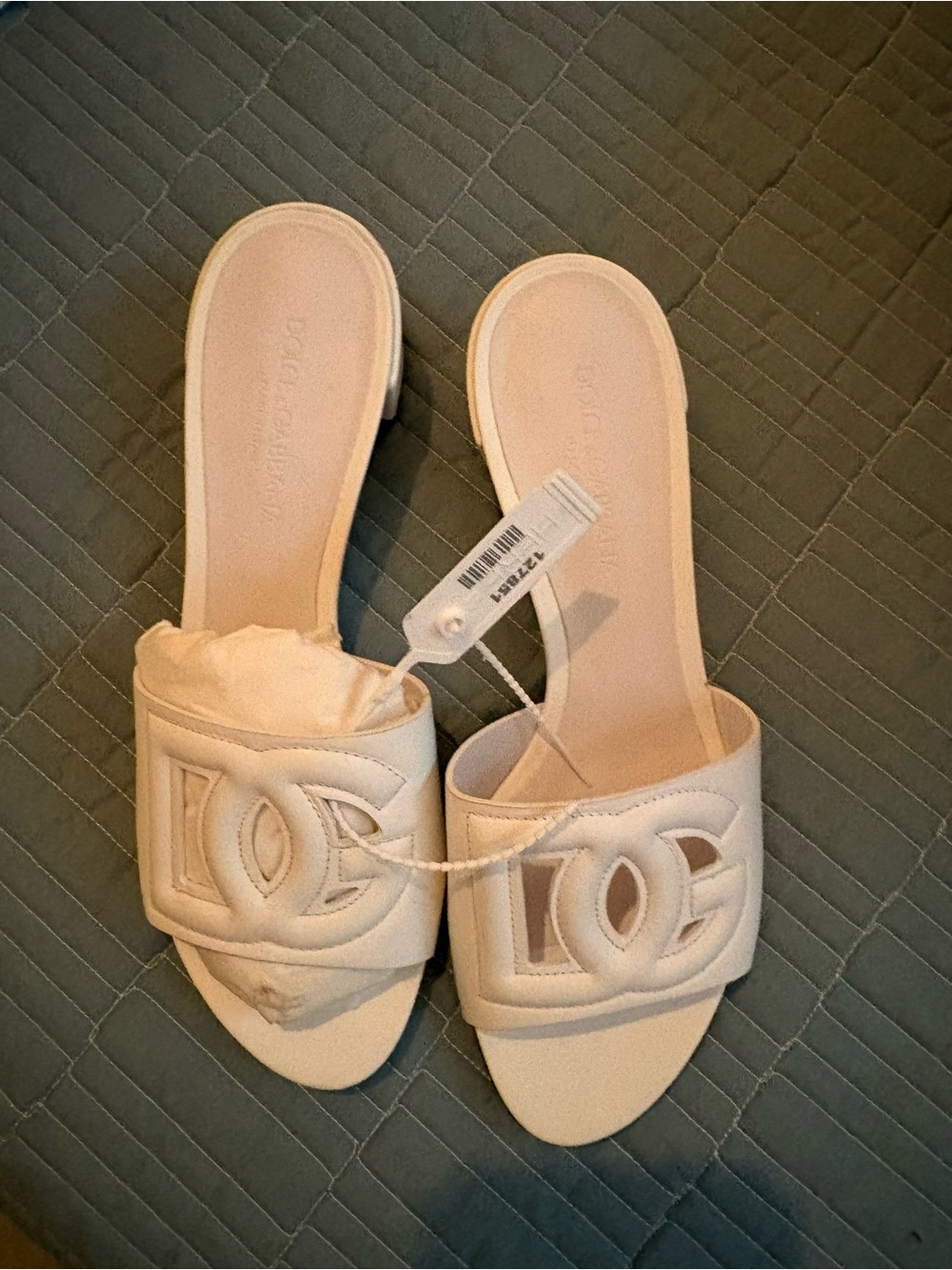 Dolce & Gabbana Pale Pink Logo Slide Mules